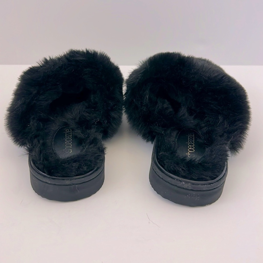 Shoedazzle Claudia Black Fuzzie Slipper Slides Size L (9-10)‎ - Picture 4 of 5